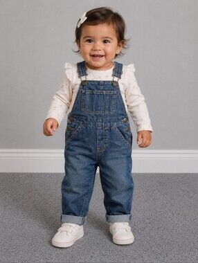 BABY GAP Lined Overall Jeans Denim Snap Button 18-24M